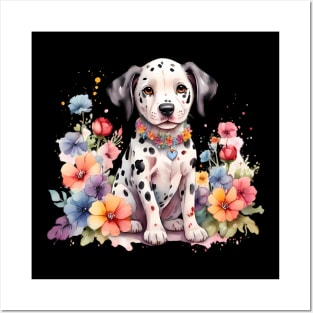 A baby dalmatian decorated with beautiful watercolor flowers Posters and Art